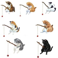 7PCS Gatti Pescatori Figurina Scultura Gatti Seduti Pescando Gattini Carini