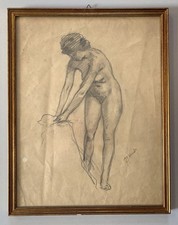 QUADRO DISEGNO MATITA CARTA Gigi Comolli NUDO STUDIO FIGURA FEMMINILE EPOCA '900
