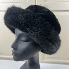 Cappello secchiello pelliccia sintetica nero country casual vintage anni 90 56-57 cm