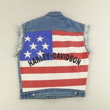 Harley Davidson Gilet Uomo XXL Blu Denim Moto Jeans Bandiera Americana Biker