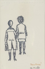 Orfeo TAMBURI (1910-1994) QUADRO DIPINTO Pennarello Nero su Carta con CORNICE