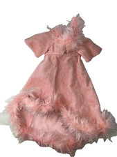 Abito Vintage Furga Moda Alta Rosa Velluto come un Soffice Rosa Ecopelliccia Bordo