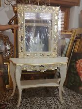 STUPENDA CONSOLLE CON SPECCHIO IN LEGNO AVORIO E FOGLIA ORO