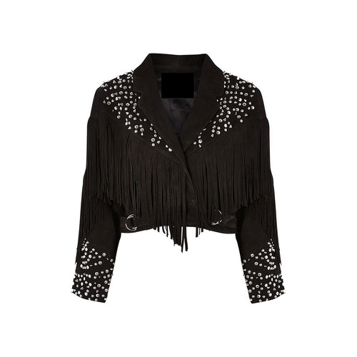 Black suede leather fringe - suede,