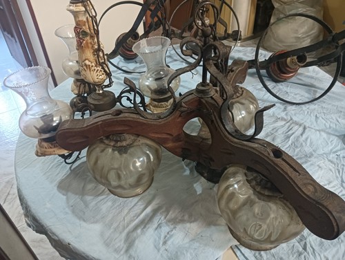 Lampadario legno antico - lampadario,