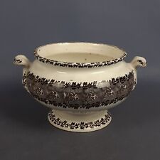 Antica Zuppiera In Ceramica Maiolica Con Due Manici Tema Fiori Inizio XX Sec.