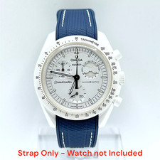 Cinturino orologio bianco blu per Omega Swatch MoonSwatch missione alle fasi lunari Snoopy