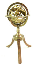 Antica sfera mondiale nautica da tavolo armillare vintage in ottone inciso