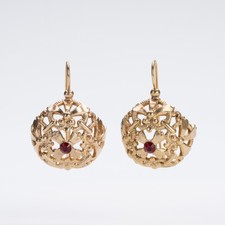 Orecchini Fiore Dorati Oro 14K Cristallo Rosso Regalo Natale Donna Artigianali