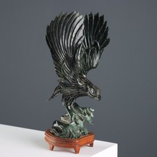 Aquila in Pietra Scultura Antica Base Lignea Cina XX Secolo Originale