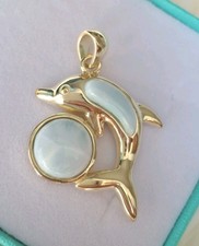 Ciondolo in Larimar Delfino con palla argento 925 placcato oro