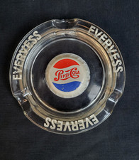 Vassoio Porta Ceneri In Vetro Vintage Pubblicitario Pepsi-Cola Evervess Raro