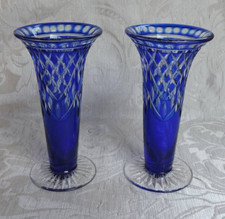 Coppia Vasi Blu Intagliati Boemia