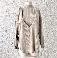 2IN1 MORBIDO MAGLIONE INVERNALE MODA DONNA CON TOP CORTO DOLCEVITA BEIGE