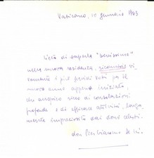 1963 VATICANO Auguri di mons. Pier Giacomo DE NICOLO' *Autografo