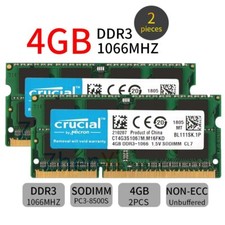 8 GB 2x 4 GB / 2 GB DDR3 1066 MHz PC3-8500S 1,5 V SO-DIMM computer portatile RAM per lotto cruciale