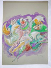 GIUSEPPE LIZZINI TECNICA MISTA SU CARTONCINO FIRMATA E DATATA