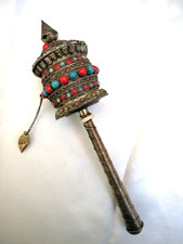 ANTICA AUTENTICA RUOTA O MULINO DI PREGHIERA BUDDHISTA, TIBET/NEPAL 1900.