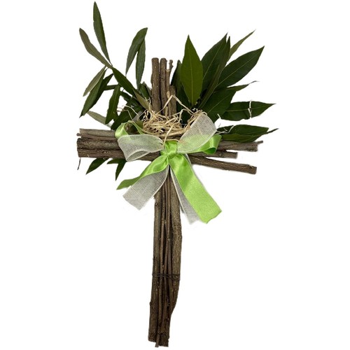 Croce legno con ulivo e - con,