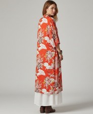 Migliore Qualità KIMONO Made In Japon Floreale Lungo Originale Arancione Seta Colorata