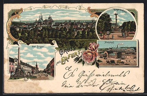 Litografia erfurt veduta del - erfurt,,