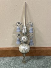 Vecchio vetro mercurio tedesco? Campana avvolgente in filo per albero di Natale topper scatola argento e blu