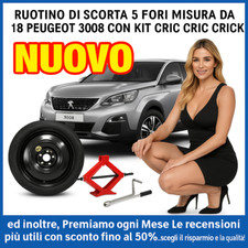 🚗✅ Ruotino 18" Peugeot 3008 5 Fori + Kit Cric Crick Nuovo ✅🚗 Di Scorta Top ✅🚗