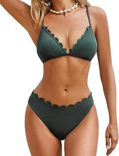 Set bikini donna donna taglia XS 8 coppa morbida smerlato imbottito top vita media slip