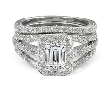 Estate Antico GIA 3.50 Carato Smeraldo Taglio Diamante Platino Sposa Set Anello