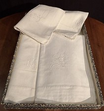 Antico  Lenzuolo con federe Lino Ricamo mano Cm 230x280 Perfetto Da Rinfrescare