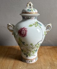 Potiche Biansata Porcellana Haviland Limoges Decoro Fiori Dipinti a Mano H Cm 29