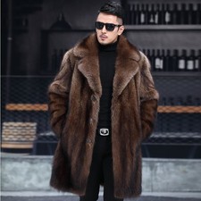 Cappotto uomo collo bavero monopetto pelliccia visone ecopelliccia cappotto medio lungo invernale