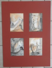 QUADRO CHINA ACQUERELLO FIRMATO ELSA LAGORIO 1977 NOTTURNI NEL DESERTO - LENCI