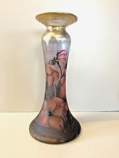 VASO VINTAGE VETRO SOFFIATO DECORO FIORI FOGLIE ORO ZECCHINO STILE Liberty  '87