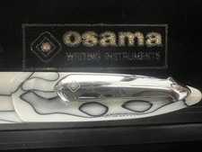 🔴  OSAMA penna sfera marmorizzata bianca venature nere scrive vintage