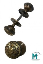 Coppia Pomelli Antichi per Porta Scanalati in Ottone Stile Vintage Retrò Bronzo