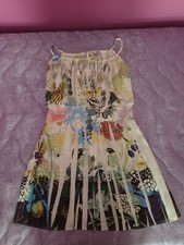 Vestitino Corto Zuiki (S) bianco fantasia multicolor tropicale plissé #back2ebay