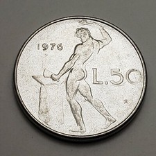 1976 Italy 50 Lire, KM# 95.1