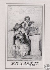 EX LIBRIS BOOKPLATE Bambini su un Banco di Scuola