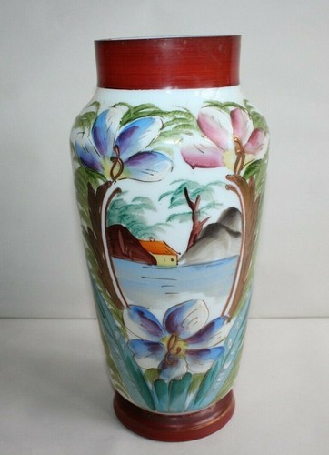 Ancien vase opaline peint - ancien,