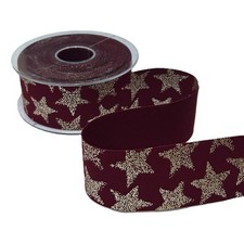 Nastro VELLUTO DOPPIO stampa STELLE 40 mm x 10 mt Col. 14 BORDEAUX 14XU