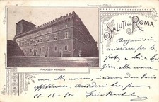 B1095) SALUTI DA ROMA PALAZZO VENEZIA VIAGGIATA NEL 1900 