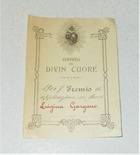 Attestato 1906 PREMIO DI APPLICAZIONE AI DOVERI Istituto del Divin Cuore Diploma