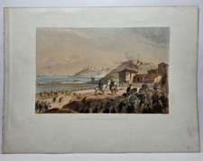 Stampa Litografica Di Carlo Bossoli "Investimento D'Ancona, Veduta Generale"