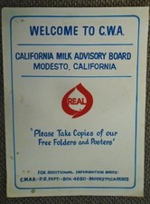 RARO-ORIGINALE CALIFORNIA MILK ADVISORY BOARD-MODESTO CA-POSTER DIPINTO A MANO-1960