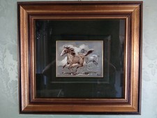 G. Carpiè - Cavalli.  Quadro olio su foglio d'argento. Con autentica e garanzia.