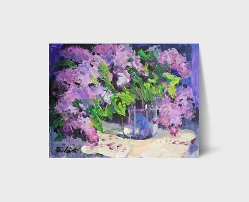 Dipinto olio bouquet - , lilla