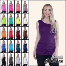 Canotta smanicata donna scollo a scoop tinta unita elasticizzata maglietta lunga casual estiva top