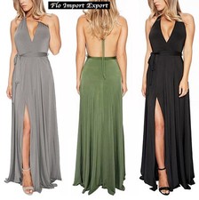 Vestito Lungo Donna Schiena Nuda Tinta Unita Woman Plain Maxi Dress 110249