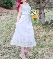 Abito vintage raro fatto a mano cotone lino pizzo bianco anni 50 tg small media